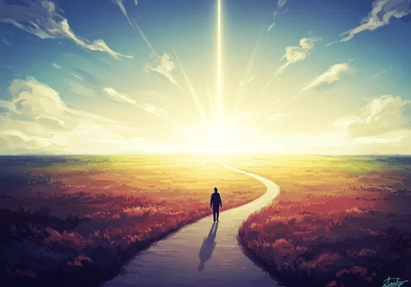 Abstract path with a person walking towards clarity