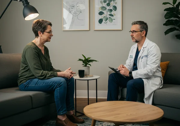 Patient and doctor having a compassionate consultation