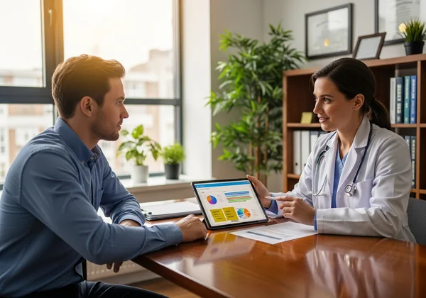 Person discusses Bipolar Spectrum Diagnostic Scale results with doctor