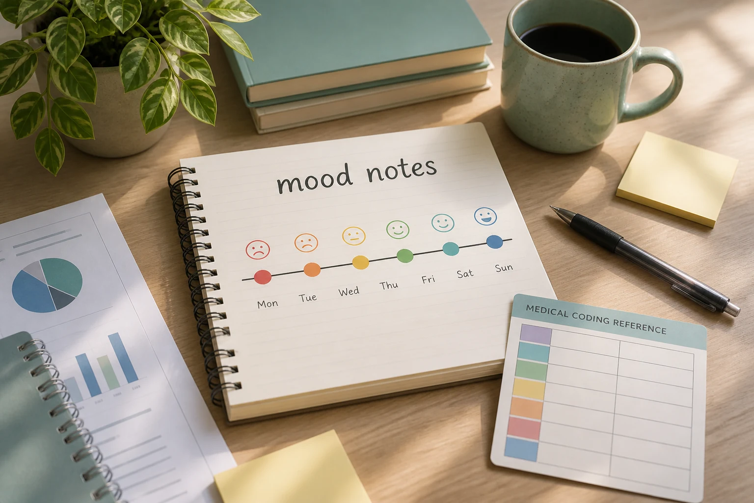 Mood code notes on desk